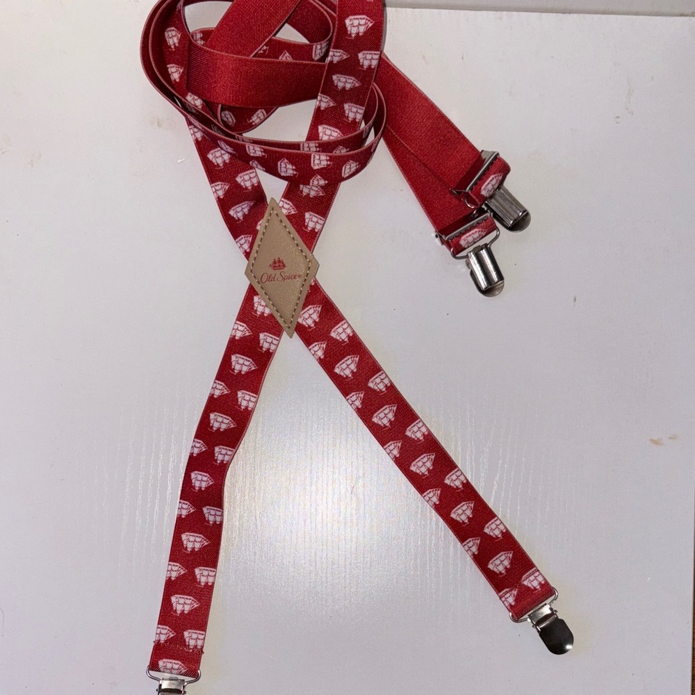 Old Skool Red Suspenders with White Pattern Old Spice LIKE NEW  #Eclecticgrandpa
